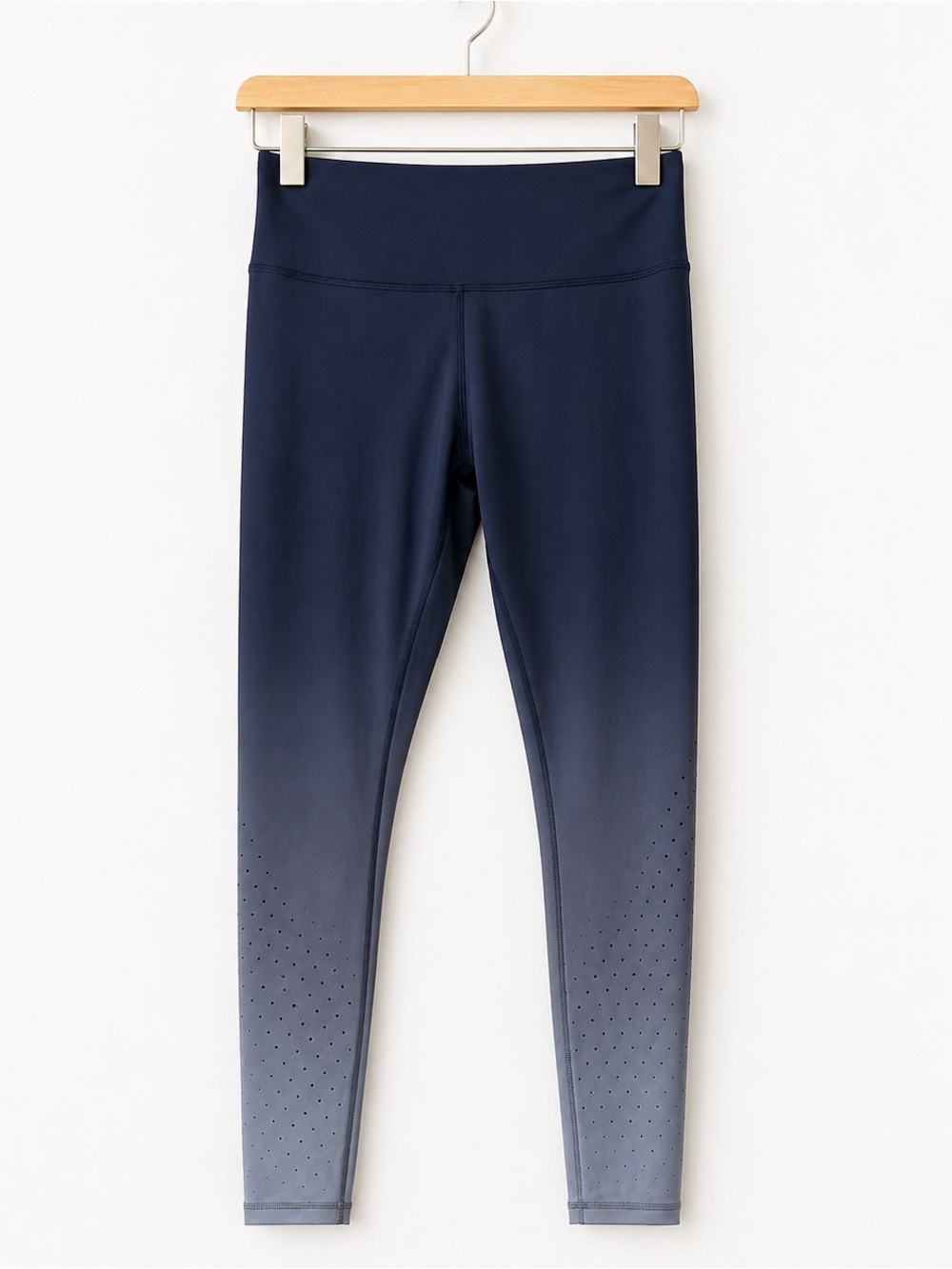 Athleta Ombre Perforated High Rise Leggings – Navy to Light Blue Gradient